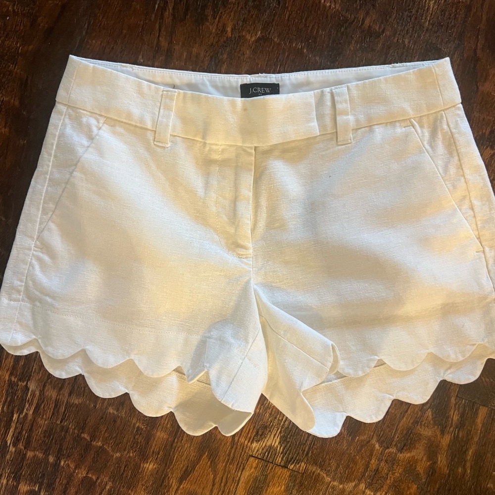 Jcrew scalloped linen shorts